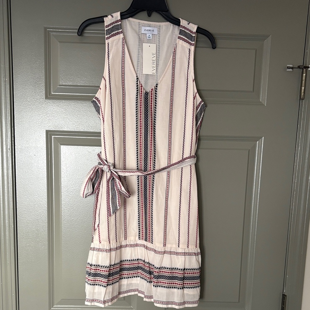 Evereve Cream and Black Striped Mini Dress